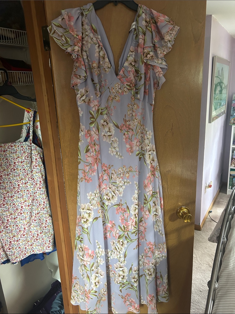 Taylor Lavender Floral Ruffle Maxi Dress
